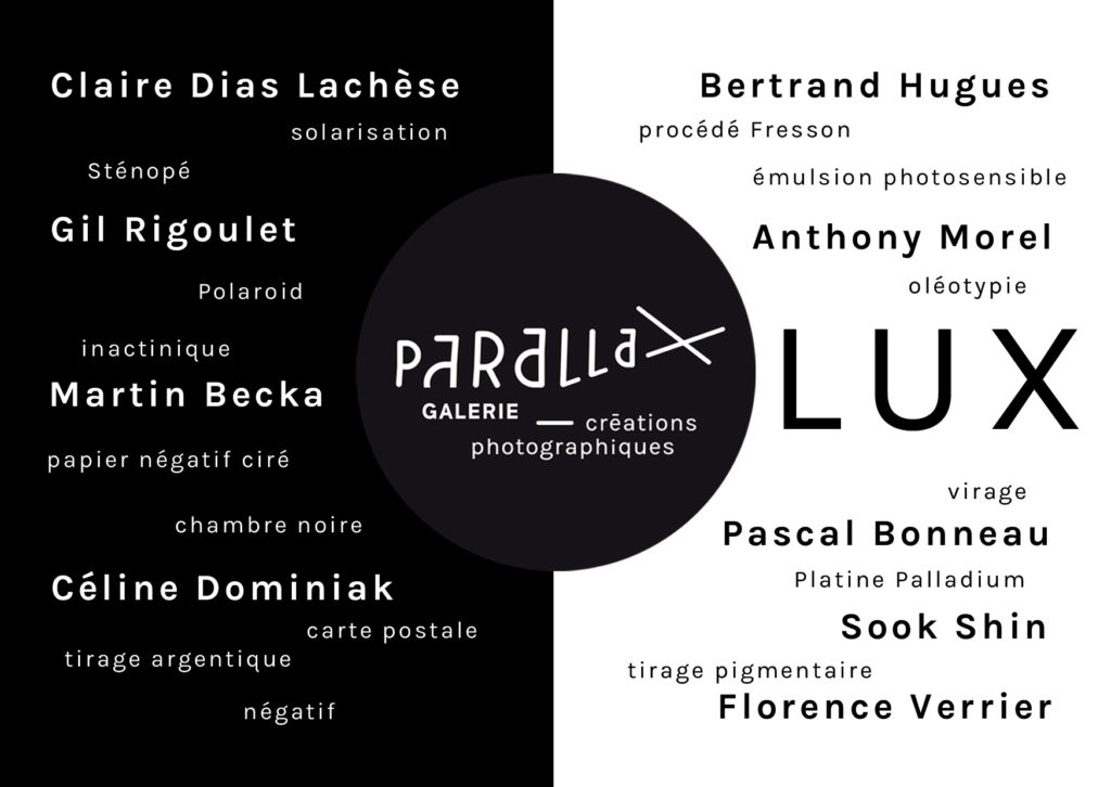 carton d'invitation exposition Lux à la Galerie Parallax