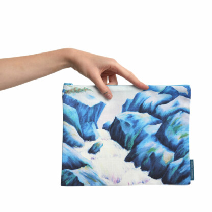 Pochette à zip paysage Cascade bleu en coton et lin – Image 5