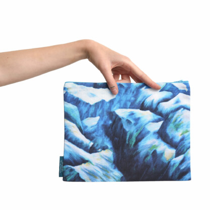 Pochette à zip paysage Cascade bleu en coton et lin – Image 6