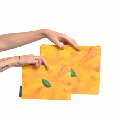 Pochette à zip en coton en lin jaune et rouge Fleur - Queue de chat – Image 2