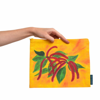 Pochette à zip en coton en lin jaune et rouge Fleur - Queue de chat – Image 5