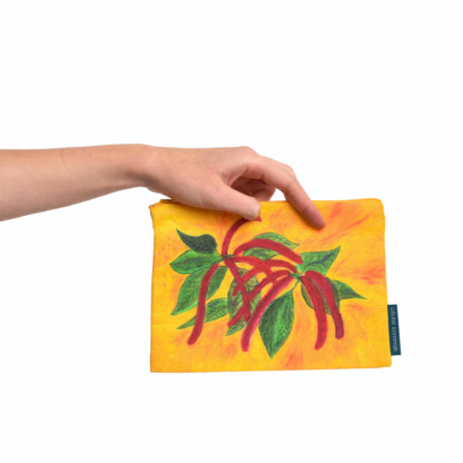 Pochette à zip en coton en lin jaune et rouge Fleur - Queue de chat – Image 3