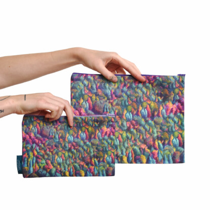Pochette à zip dessin paysage jaune et violet en coton et lin - Clairière – Image 2