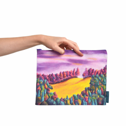 Pochette à zip dessin paysage jaune et violet en coton et lin - Clairière – Image 5