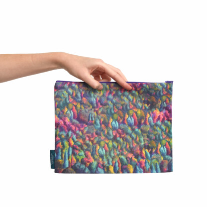 Pochette à zip dessin paysage jaune et violet en coton et lin - Clairière – Image 6