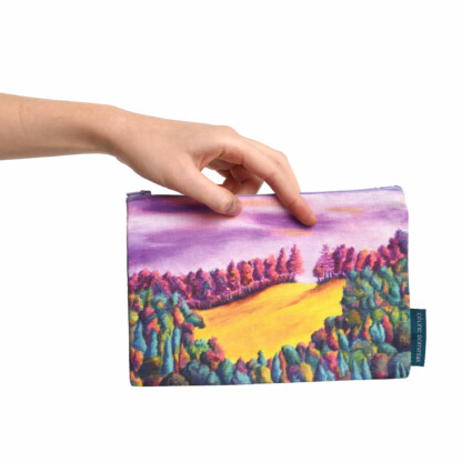 Pochette à zip dessin paysage jaune et violet en coton et lin - Clairière – Image 3