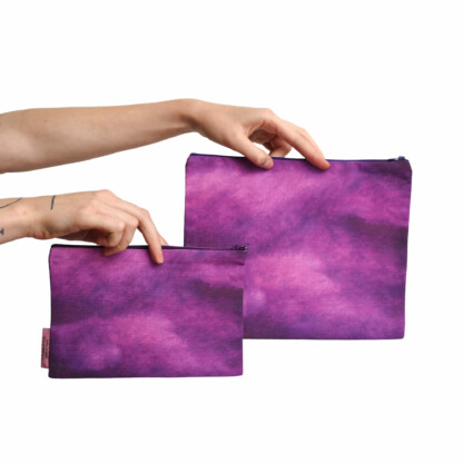 Pochette à zip dessin paysage bleu et violet en coton et lin - Crépuscule – Image 2