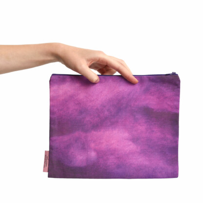 Pochette à zip dessin paysage bleu et violet en coton et lin - Crépuscule – Image 6