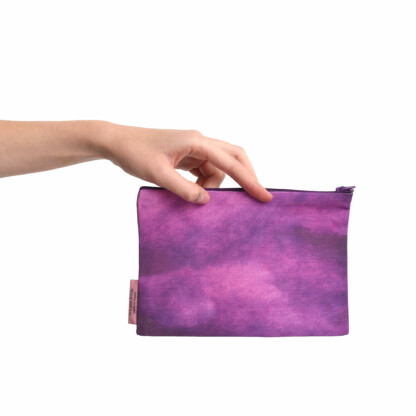 Pochette à zip dessin paysage bleu et violet en coton et lin - Crépuscule – Image 4