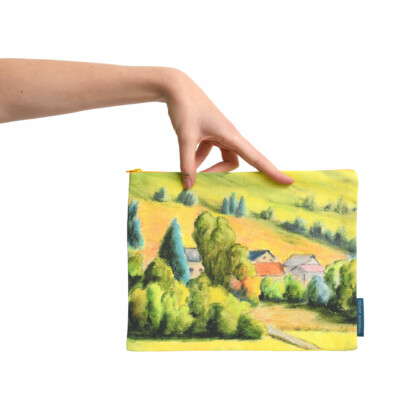 Pochette à zip dessin paysage de montagne en coton et lin - Hameau – Image 5